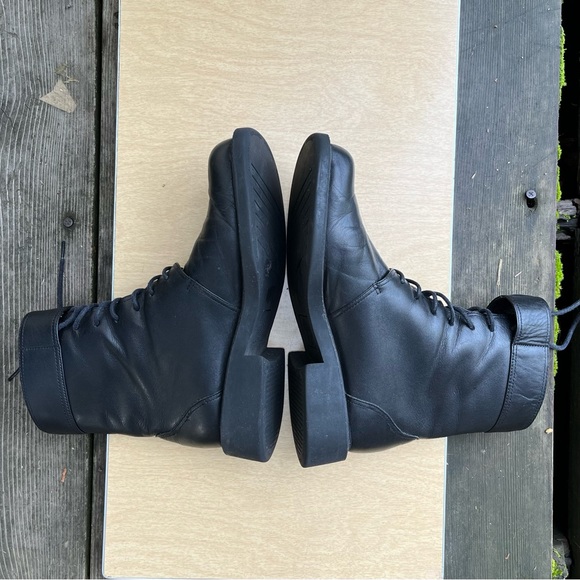 Dockers Wm’s Black Leather Lace up With Velcro Top Strap Combat Boots Sz 8.5 M - Picture 13 of 15